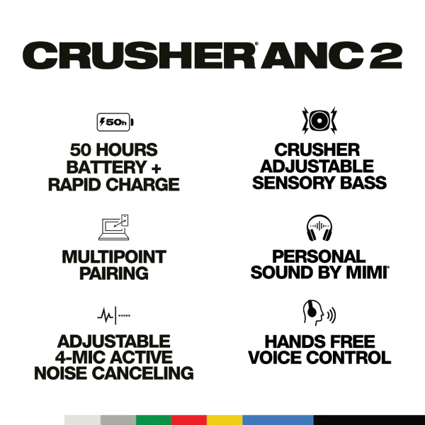 SkullCandy CRUSHER ANC 2 Sensory Bass Headphones with Active Noise Cancellation