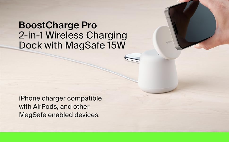 Belkin BoostCharge Pro 2-in-1 Wireless Charging Dock with MagSafe 15W