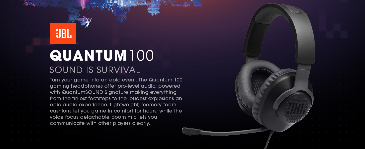 JBL Quantum 100 custom gaming headset puts you in the center of the action with accurate and immersive audio! Audio clarity with memory-foam comfort!