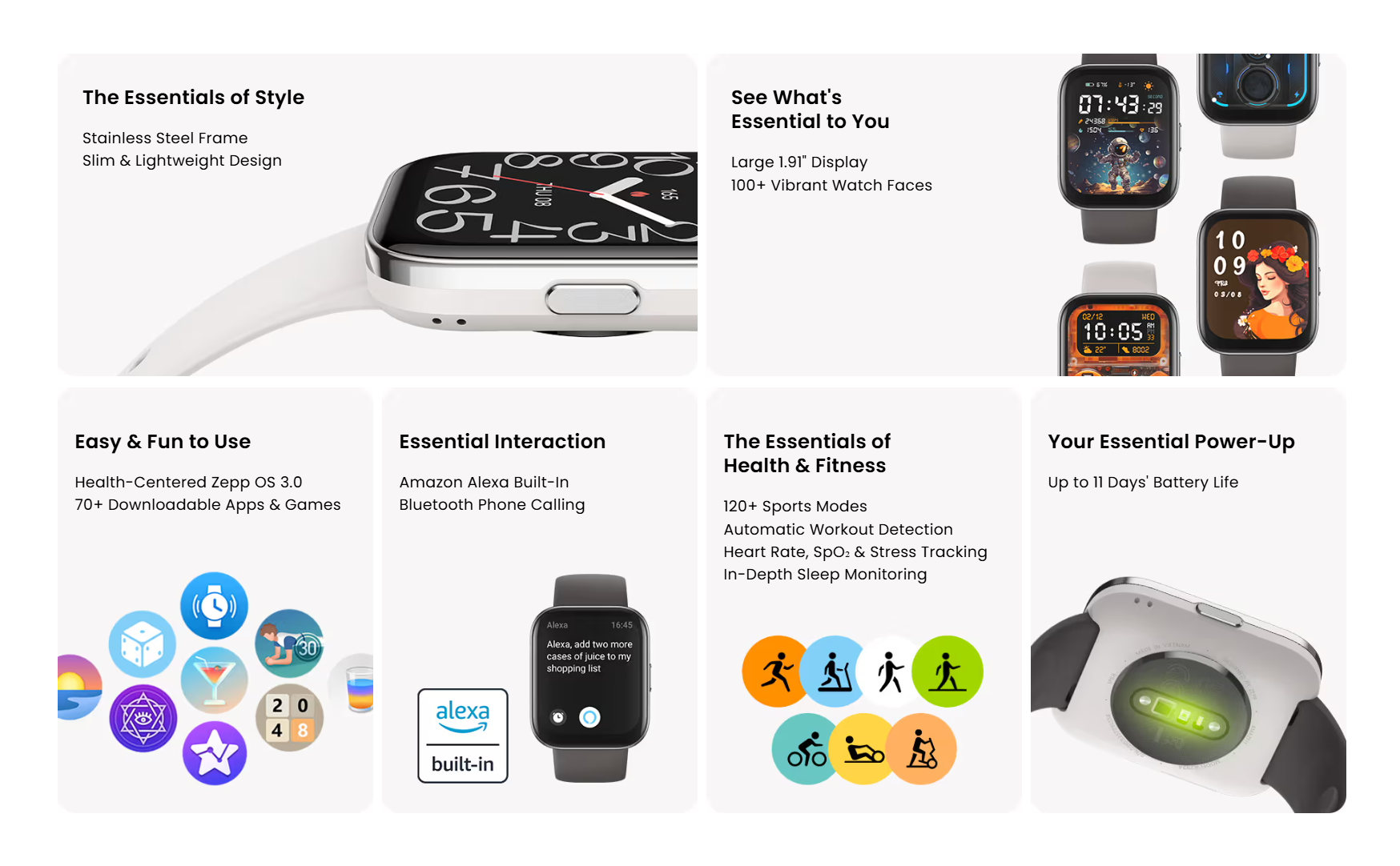 Amazfit Bip 5 Unity is an essential everyday smartwatch designed to offer a blend of a large, vibrant display, comprehensive health tracking, and smart features, all at an accessible price point. Powered by Zepp OS, it's crafted to keep you connected, active, and informed about your well-being with impressive battery life and a rich app ecosystem.