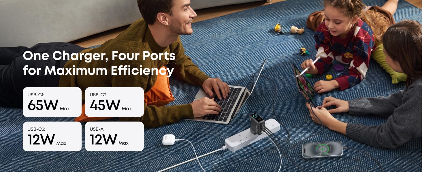 Anker Laptop Charger (140W, 4-Port, PD 3.1) with USB-C Cable is more than just a charger; it's a smart power hub designed to command your desktop and streamline your charging.