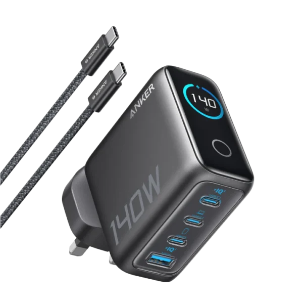 Anker Laptop Charger (140W, 4-Port, PD 3.1) with USB-C Cable is more than just a charger; it's a smart power hub designed to command your desktop and streamline your charging.