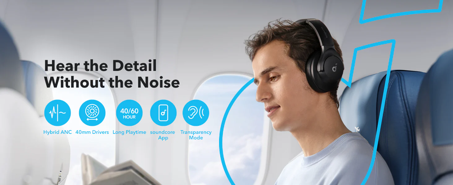Experience hybrid active noise cancellation and powerful sound with Anker Soundcore Q20i wireless headphones. Enjoy 40-hour playtime, customizable EQ, and BassUp technology for a truly immersive audio journey.