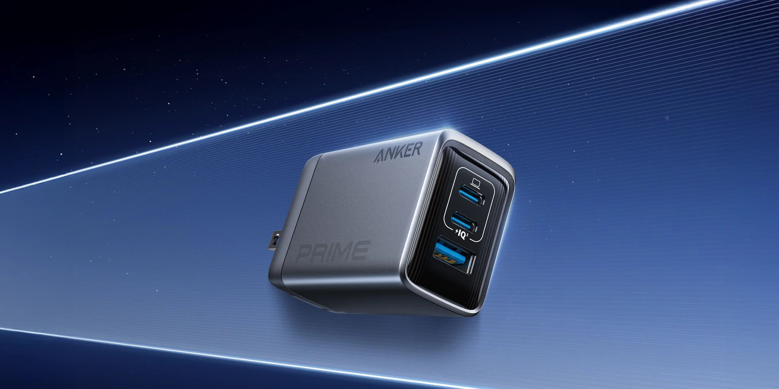 Experience powerful, high-speed charging on the go with the Anker Prime Charger (100W, 3 Ports, GaN). This ultra-compact charger features 2 USB-C ports, 1 USB-A port, and advanced GaN and ActiveShield 2.0 safety technology.