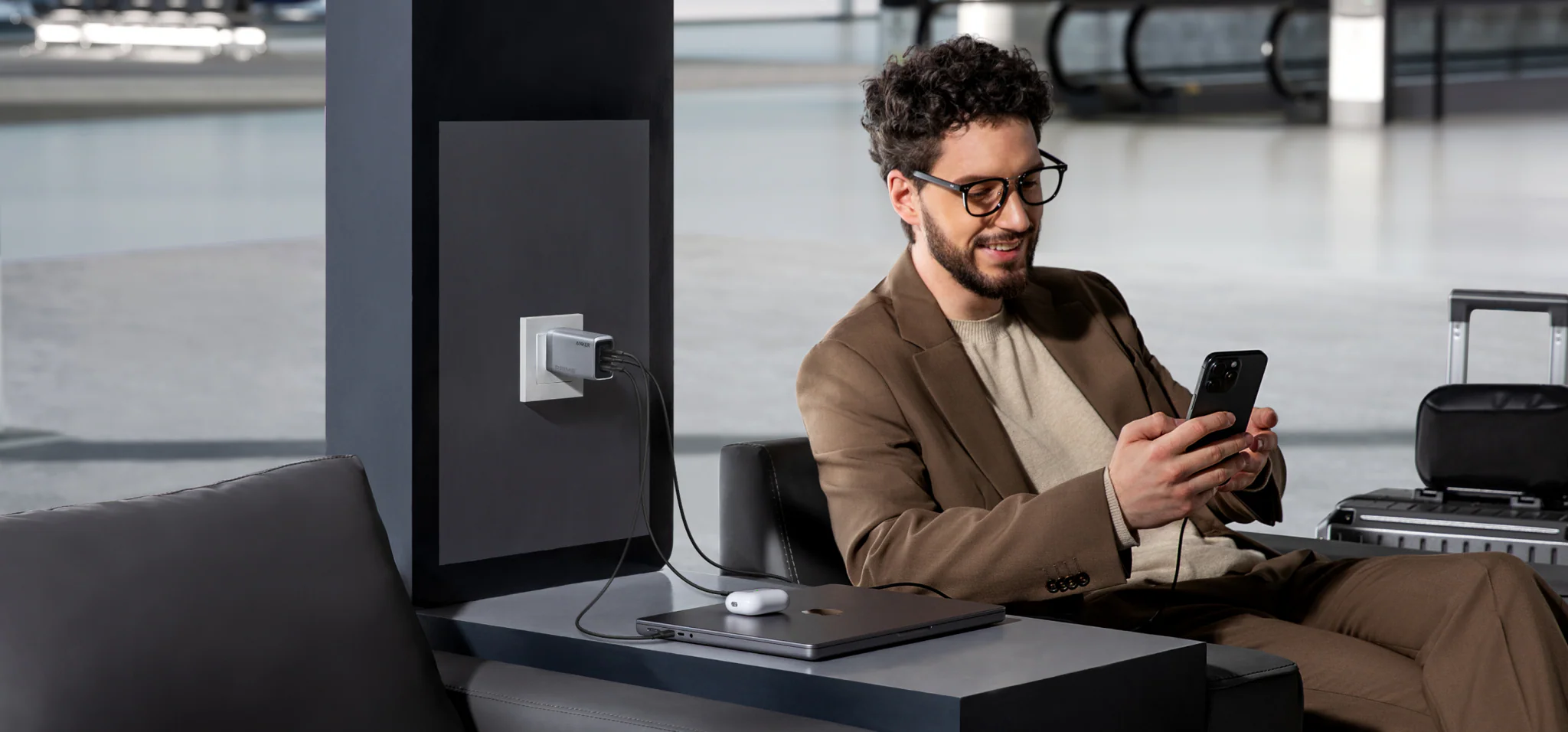 Experience powerful, high-speed charging on the go with the Anker Prime Charger (100W, 3 Ports, GaN). This ultra-compact charger features 2 USB-C ports, 1 USB-A port, and advanced GaN and ActiveShield 2.0 safety technology.